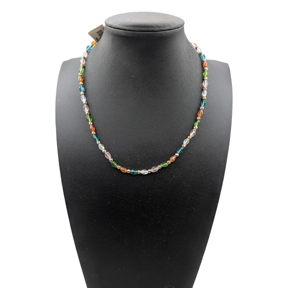 Lia Beaded Necklace One Size Multi Color Faceted Glass Gold Tone Chain New